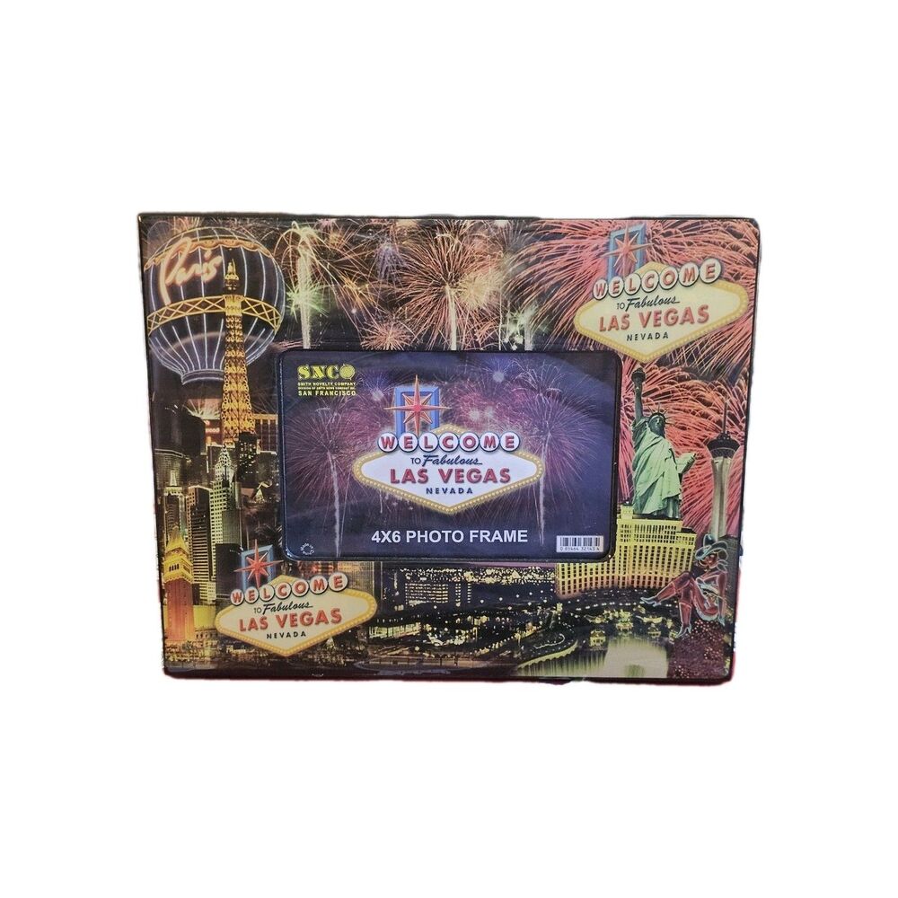 Welcome To Fabulous Las Vegas Glossy Finish 4x6 Picture Frame Sights w/FIreworks